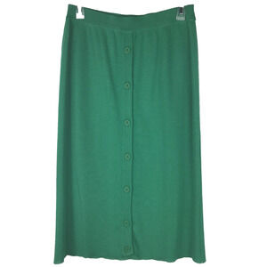 VTG Mondi Wool Blend Midi Skirt Knit Button Front Elastic Waist Green 40 Small